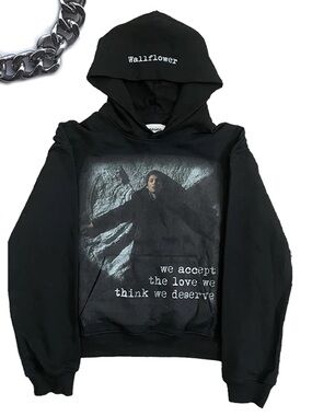 Wallflower Black Graphic Pullover Hoodie with Quote